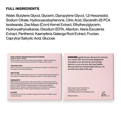 Knours Pore Control Exfoliating Korean Toner Pads | LHA for Sensitive Skin | Refine Textured Skin and Blemishes, Control Sebum, Tighten Pores | 90 Count Avelisse
