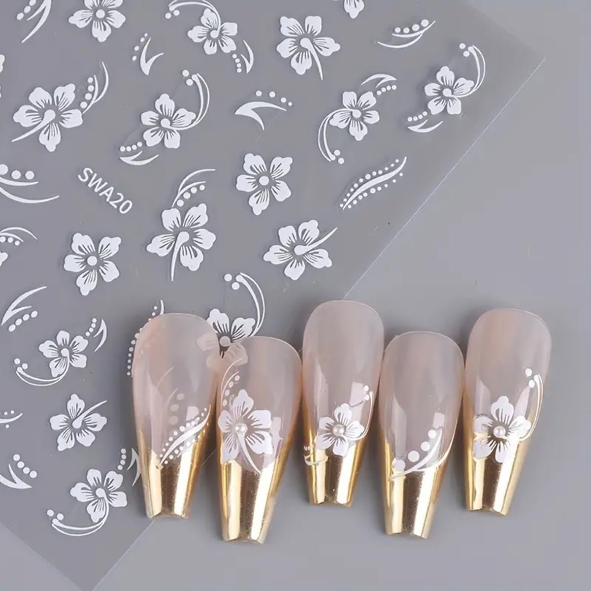 8PCS Flower Nail Art Stickers – Hawaiian Floral Nail Decals White Pink Yellow 3D Self-Adhesive for Summer Manicure - görsel 11