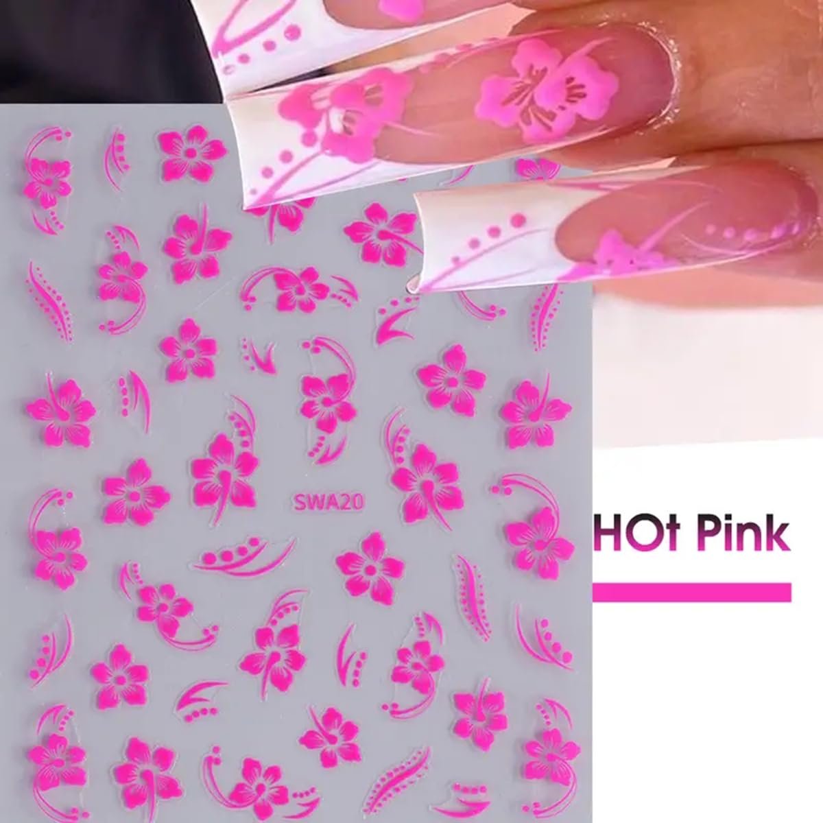 8PCS Flower Nail Art Stickers – Hawaiian Floral Nail Decals White Pink Yellow 3D Self-Adhesive for Summer Manicure - görsel 7