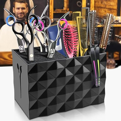 NICEMOVIC Barber Scissors Holder Box - Professional Hairdressing Scissors Rack Storage Organizer for Combs, Clips, Brushes (Black)
