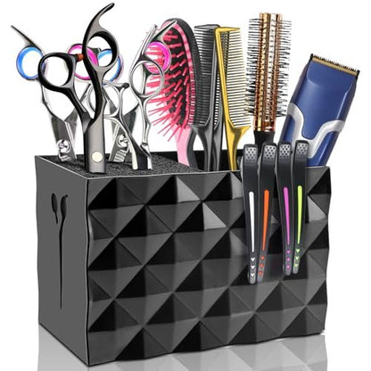 NICEMOVIC Barber Scissors Holder Box - Professional Hairdressing Scissors Rack Storage Organizer for Combs, Clips, Brushes (Black)