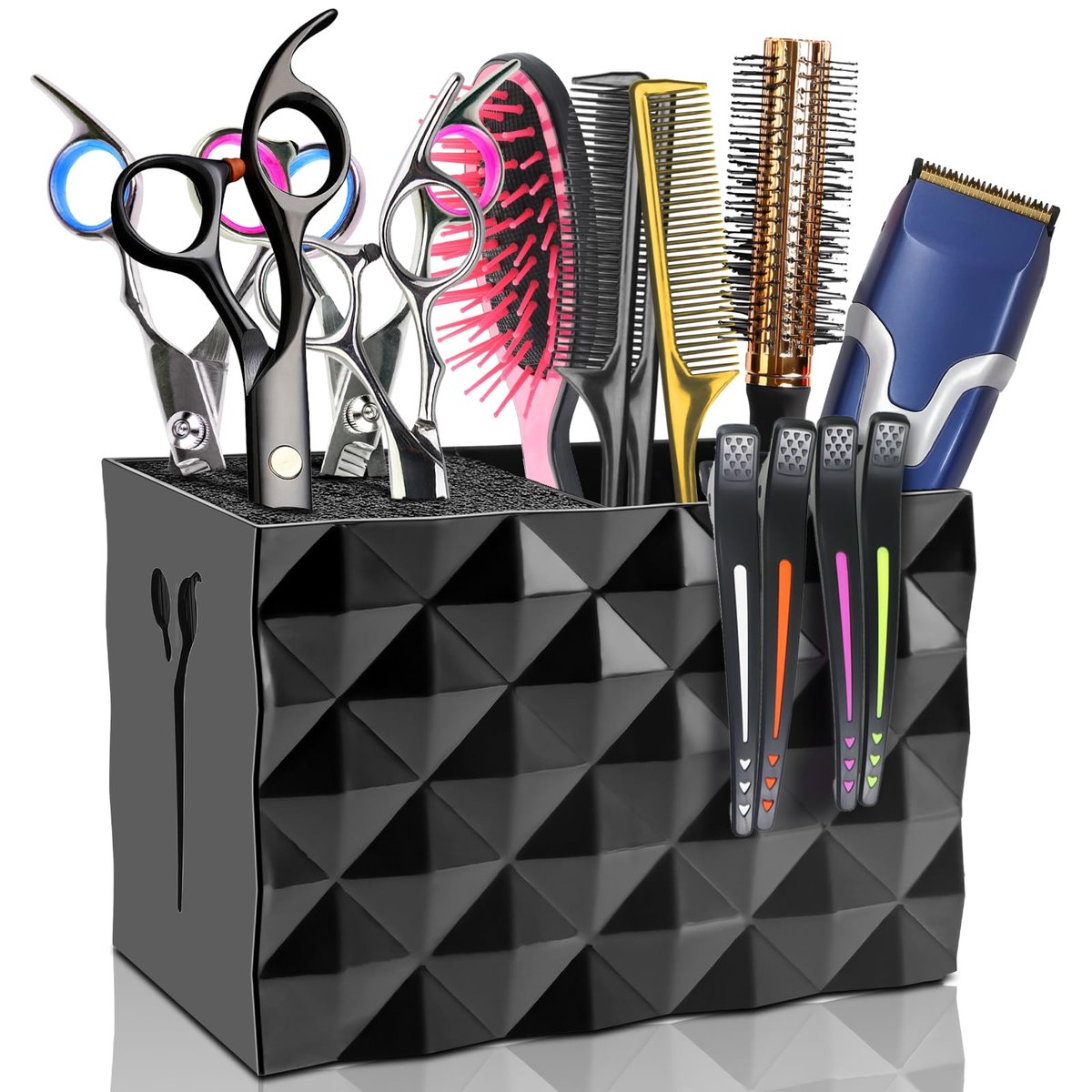 NICEMOVIC Barber Scissors Holder Box - Professional Hairdressing Scissors Rack Storage Organizer for Combs, Clips, Brushes (Black) - görsel 1