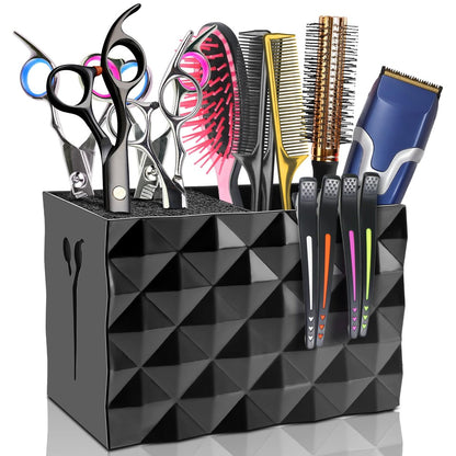 NICEMOVIC Barber Scissors Holder Box - Professional Hairdressing Scissors Rack Storage Organizer for Combs, Clips, Brushes (Black)