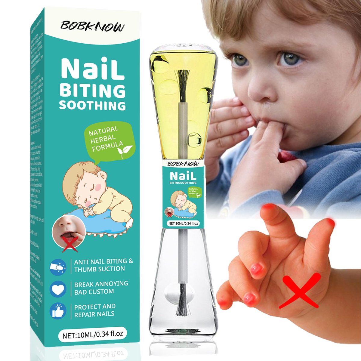 BOBKNOW 10 ml Nail Biting Treatment for Kids – Bitter Melon Extract Polish to Stop Nail Biting, Protect & Repair, Correct Bad Habits Avelisse