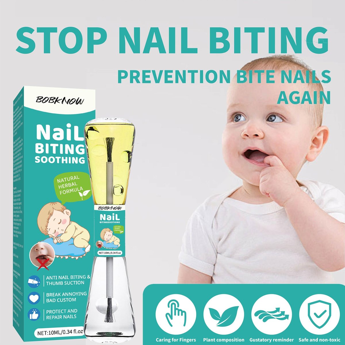 BOBKNOW 10 ml Nail Biting Treatment for Kids – Bitter Melon Extract Polish to Stop Nail Biting, Protect & Repair, Correct Bad Habits Avelisse