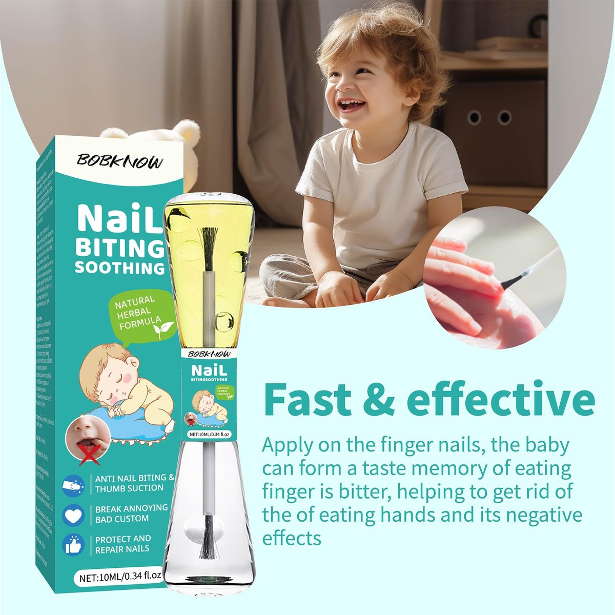 BOBKNOW 10 ml Nail Biting Treatment for Kids – Bitter Melon Extract Polish to Stop Nail Biting, Protect & Repair, Correct Bad Habits Avelisse