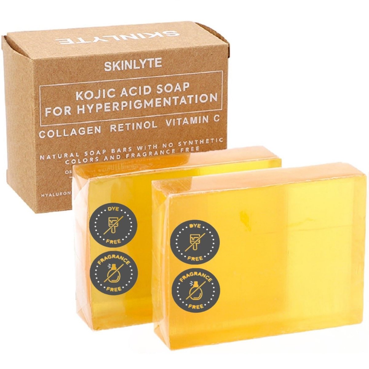 SKINLYTE Kojic Acid Soap Natural - Fragrance Free and Dye Free - Dark Spot Remover Hyperpigmentation Corrector K-Beauty Formula - Turmeric, Glycerin, Collagen, Hyaluronic Acid, Retinol (2 Pack) 7oz. - görsel 1