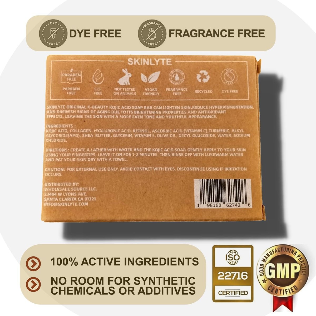 SKINLYTE Kojic Acid Soap Natural - Fragrance Free and Dye Free - Dark Spot Remover Hyperpigmentation Corrector K-Beauty Formula - Turmeric, Glycerin, Collagen, Hyaluronic Acid, Retinol (2 Pack) 7oz. - görsel 3