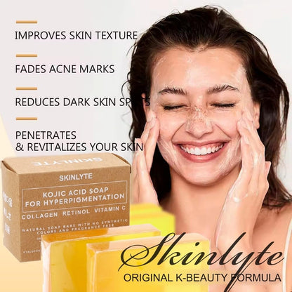 SKINLYTE Kojic Acid Soap Natural - Fragrance Free and Dye Free - Dark Spot Remover Hyperpigmentation Corrector K-Beauty Formula - Turmeric, Glycerin, Collagen, Hyaluronic Acid, Retinol (2 Pack) 7oz.
