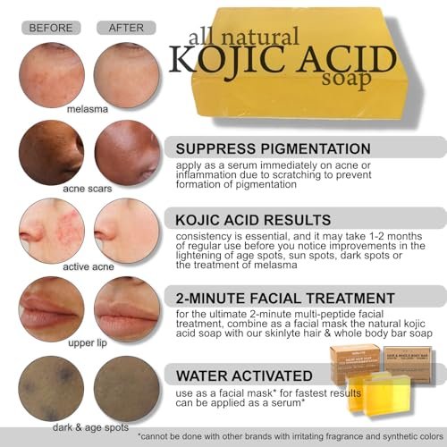 SKINLYTE Kojic Acid Soap Natural - Fragrance Free and Dye Free - Dark Spot Remover Hyperpigmentation Corrector K-Beauty Formula - Turmeric, Glycerin, Collagen, Hyaluronic Acid, Retinol (2 Pack) 7oz. - görsel 14