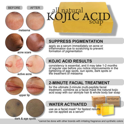 SKINLYTE Kojic Acid Soap Natural - Fragrance Free and Dye Free - Dark Spot Remover Hyperpigmentation Corrector K-Beauty Formula - Turmeric, Glycerin, Collagen, Hyaluronic Acid, Retinol (2 Pack) 7oz.