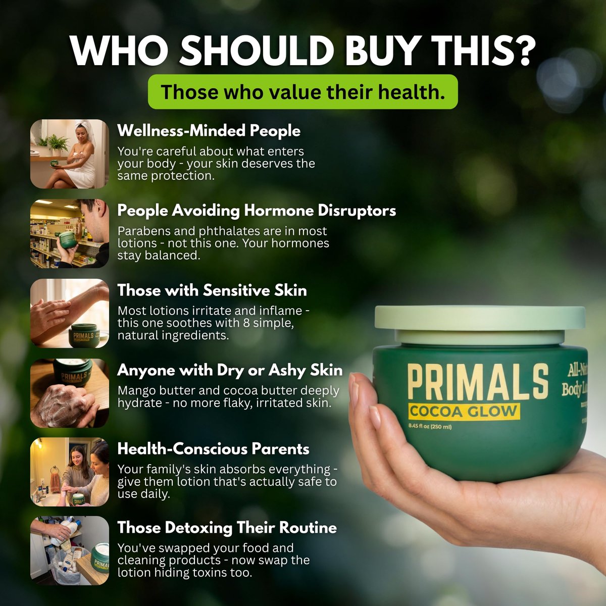 PRIMALS All Natural Body Lotion - Cocoa Butter & Mango Butter - 100% Naturally Derived Ingredients - Alcohol Free, Artificial Fragrance Free, Paraben Free, Petroleum Derivative Free - 8.45 oz Avelisse