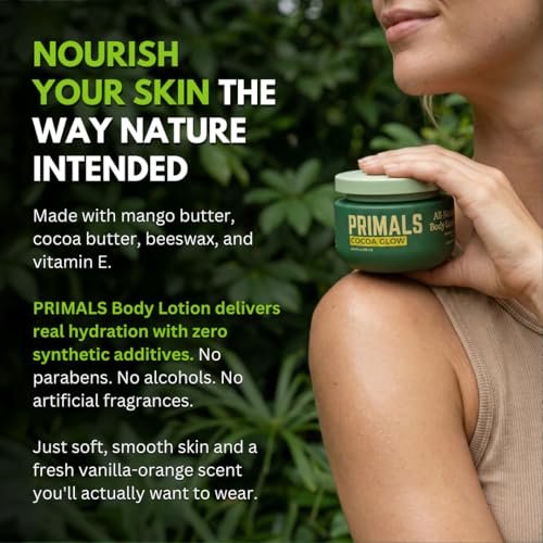 PRIMALS All Natural Body Lotion - Cocoa Butter & Mango Butter - 100% Naturally Derived Ingredients - Alcohol Free, Artificial Fragrance Free, Paraben Free, Petroleum Derivative Free - 8.45 oz Avelisse