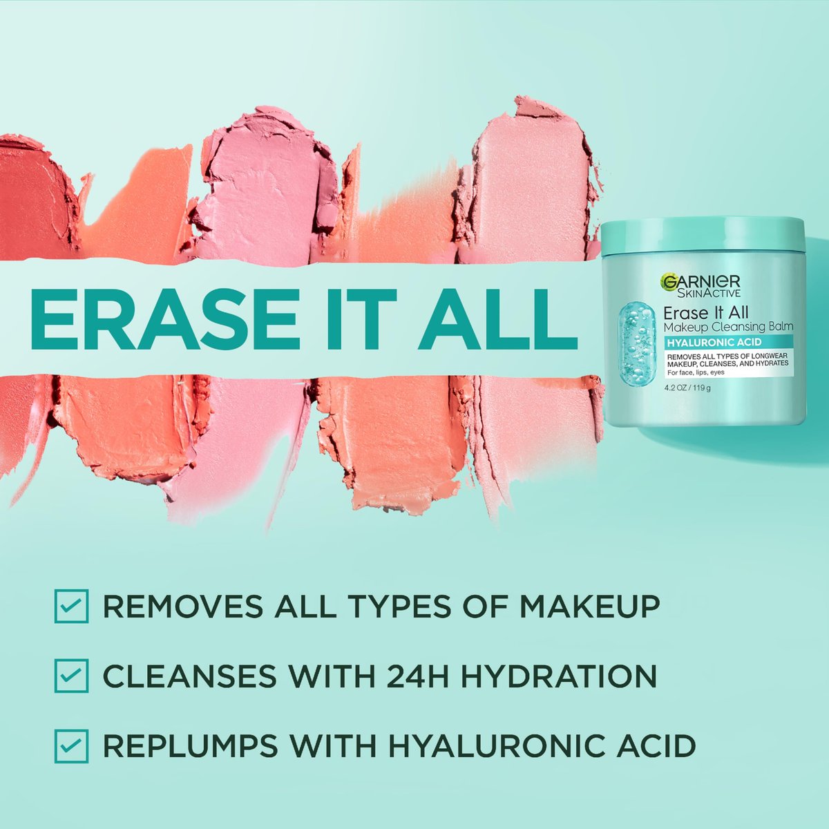 Garnier Erase It All Makeup Cleansing Balm with Hyaluronic Acid, Replumping Facial Cleanser and Makeup Remover, 4.2 Oz - görsel 9