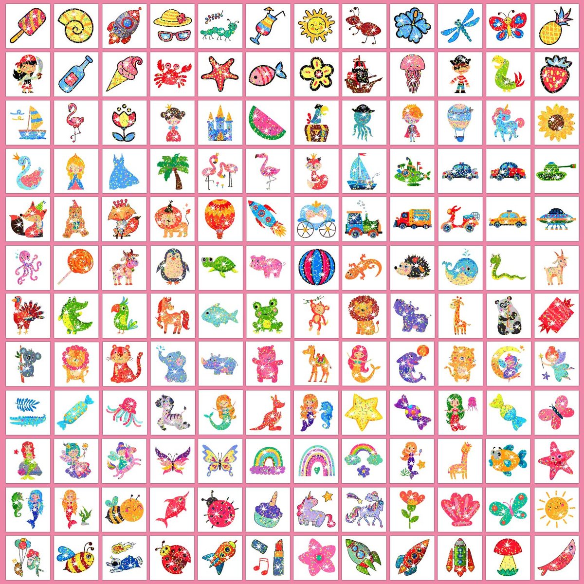 Partywind 408 Glitter Styles Kids Temporary Tattoos – Individually Wrapped Tattoo Stickers for Party Goodie Bag Stuffers, Birthday Party Supplies & Favors for Children Games - görsel 5