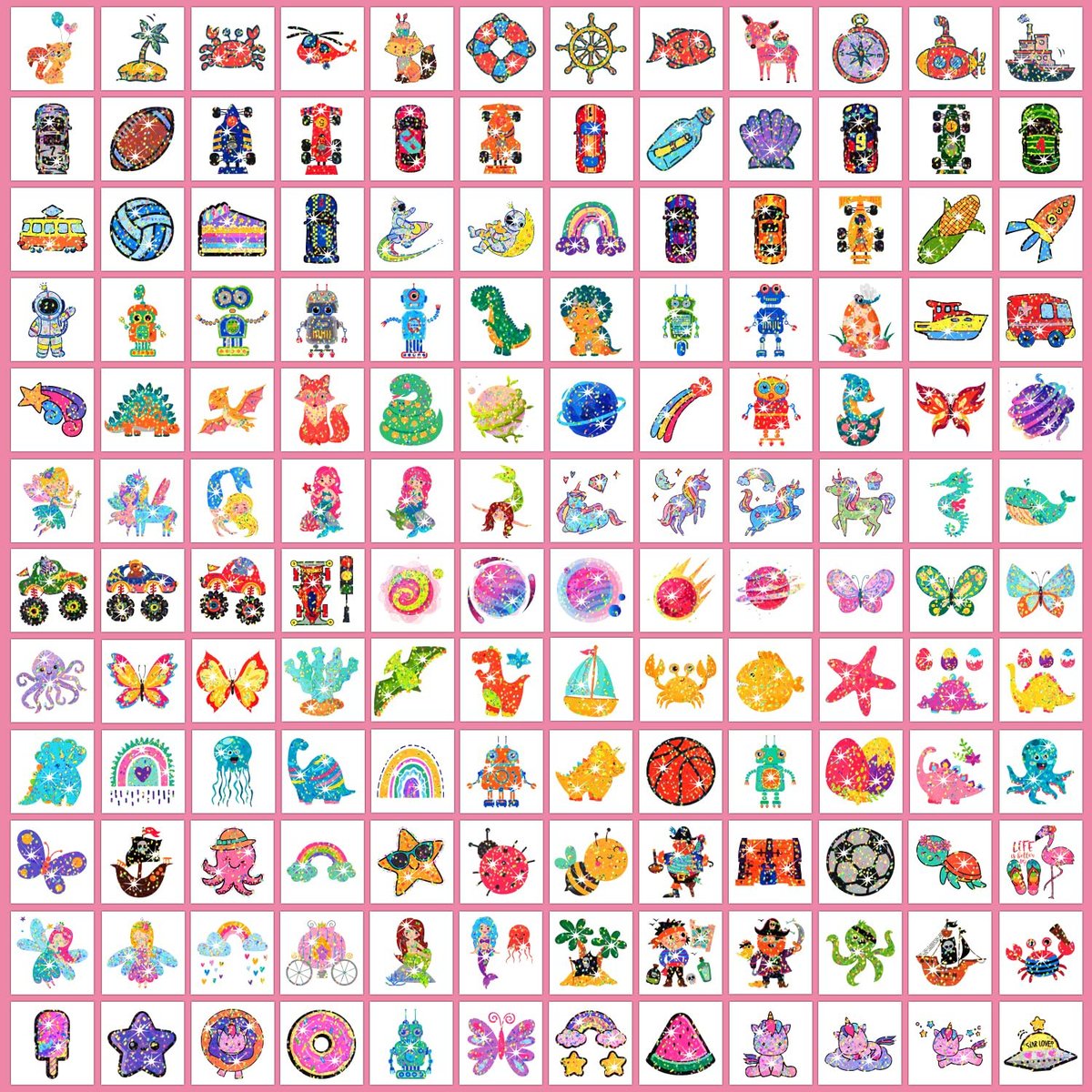 Partywind 408 Glitter Styles Kids Temporary Tattoos – Individually Wrapped Tattoo Stickers for Party Goodie Bag Stuffers, Birthday Party Supplies & Favors for Children Games - görsel 7