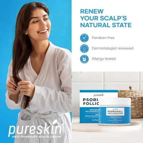 PURESKIN Scalp Cream for Psoriasis & Folliculitis – Herbal Relief for Itching & Flaking, 3.4 Oz Avelisse