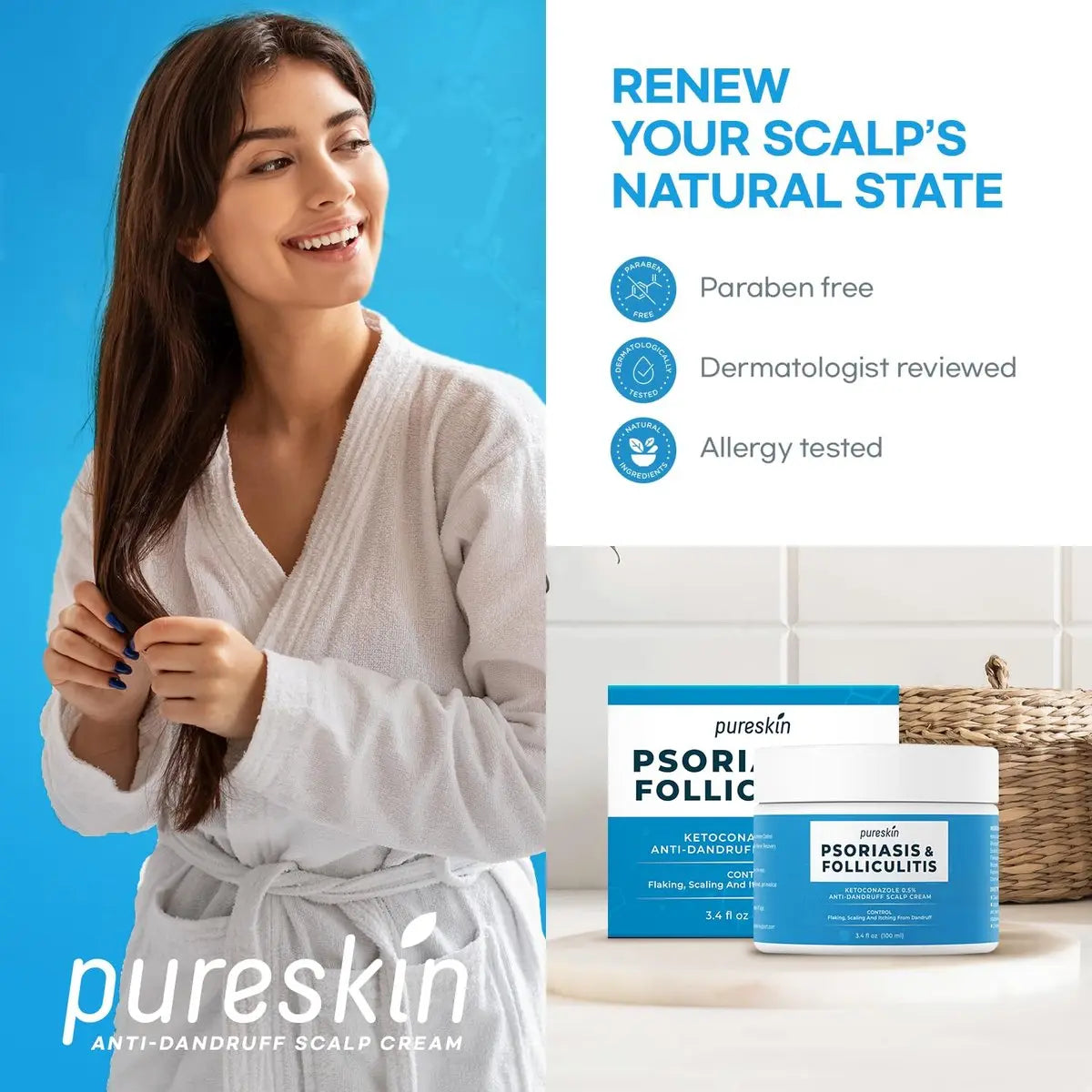 PURESKIN Scalp Cream for Psoriasis & Folliculitis – Herbal Relief for Itching & Flaking, 3.4 Oz Avelisse