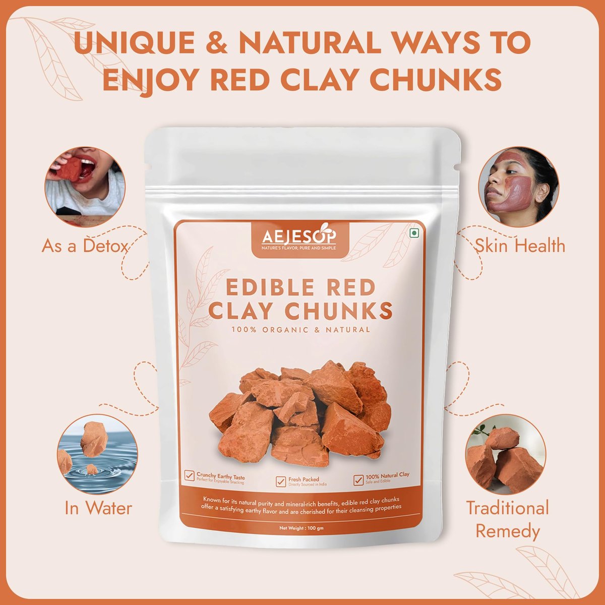 AEJESOP Red Clay - Natural Edible Clay Chunks, Food Grade, 3.5 oz (100 g) - görsel 8