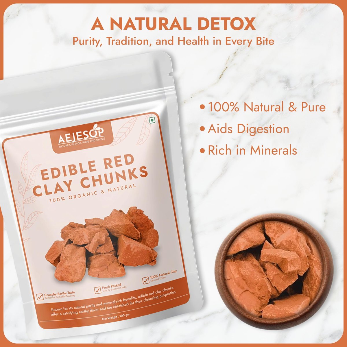 AEJESOP Red Clay - Natural Edible Clay Chunks, Food Grade, 3.5 oz (100 g) - görsel 7