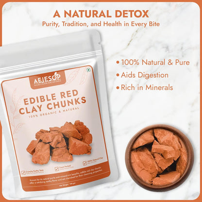 AEJESOP Red Clay - Natural Edible Clay Chunks, Food Grade, 3.5 oz (100 g)