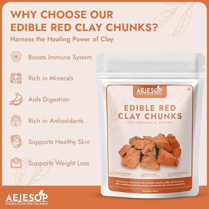 AEJESOP Red Clay - Natural Edible Clay Chunks, Food Grade, 3.5 oz (100 g)