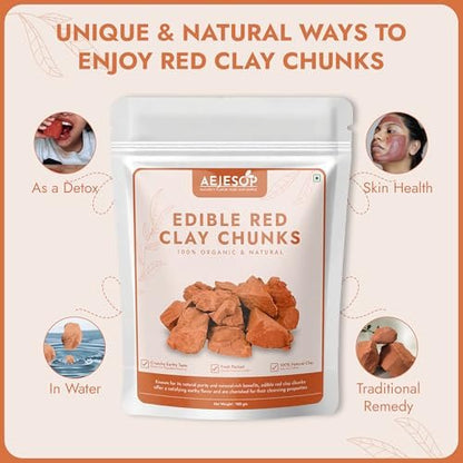 AEJESOP Red Clay - Natural Edible Clay Chunks, Food Grade, 3.5 oz (100 g)