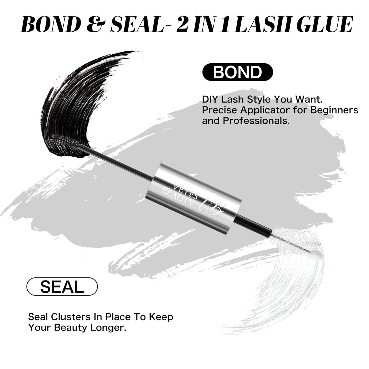 VEYESBEAUTY Lash Bond and Seal Waterproof 2 in 1 Cluster Lash Glue for Eyelash Extensions - Long Lasting Strong Hold Individual Eyelash Glue for DIY Lash Extensions at Home (7ml+7ml) - görsel 3
