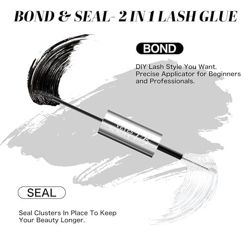 VEYESBEAUTY Lash Bond and Seal Waterproof 2 in 1 Cluster Lash Glue for Eyelash Extensions - Long Lasting Strong Hold Individual Eyelash Glue for DIY Lash Extensions at Home (7ml+7ml) - görsel 4