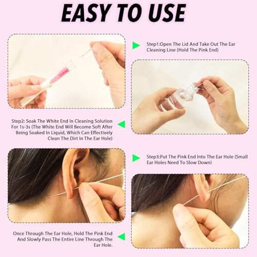 opasyo Ear Hole Cleaner 300-Pack | Disposable Piercing Cleaner Floss in 5 Colors | Earring Hole Care for All Genders - görsel 8