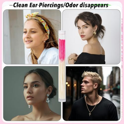 opasyo Ear Hole Cleaner 300-Pack | Disposable Piercing Cleaner Floss in 5 Colors | Earring Hole Care for All Genders