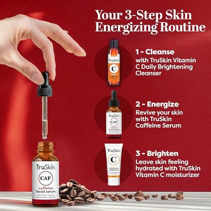 TruSkin Caffeine Face & Eye Serum - Energizing 5% Caffeine Serum with EGCG Niacinamide Matcha and Ginseng - Improve Look of Under Eye Dark Circles and Puffiness, 1 fl oz Avelisse