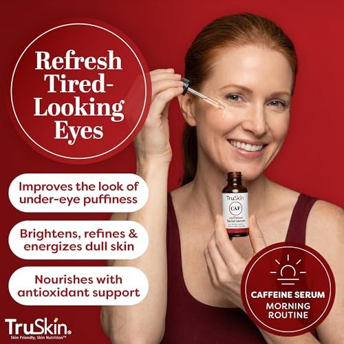 TruSkin Caffeine Face & Eye Serum - Energizing 5% Caffeine Serum with EGCG Niacinamide Matcha and Ginseng - Improve Look of Under Eye Dark Circles and Puffiness, 1 fl oz Avelisse