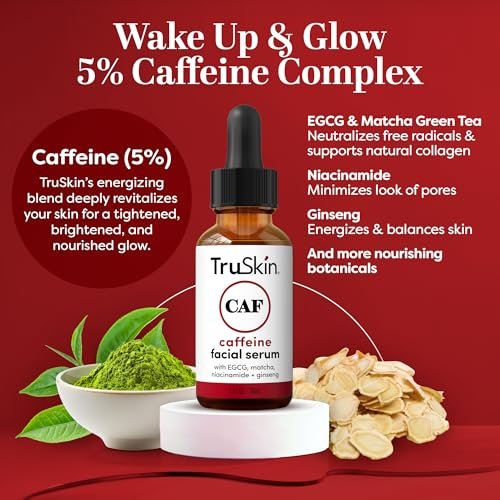 TruSkin Caffeine Face & Eye Serum - Energizing 5% Caffeine Serum with EGCG Niacinamide Matcha and Ginseng - Improve Look of Under Eye Dark Circles and Puffiness, 1 fl oz Avelisse