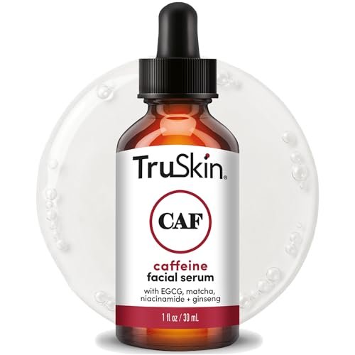 TruSkin Caffeine Face & Eye Serum - Energizing 5% Caffeine Serum with EGCG Niacinamide Matcha and Ginseng - Improve Look of Under Eye Dark Circles and Puffiness, 1 fl oz Avelisse