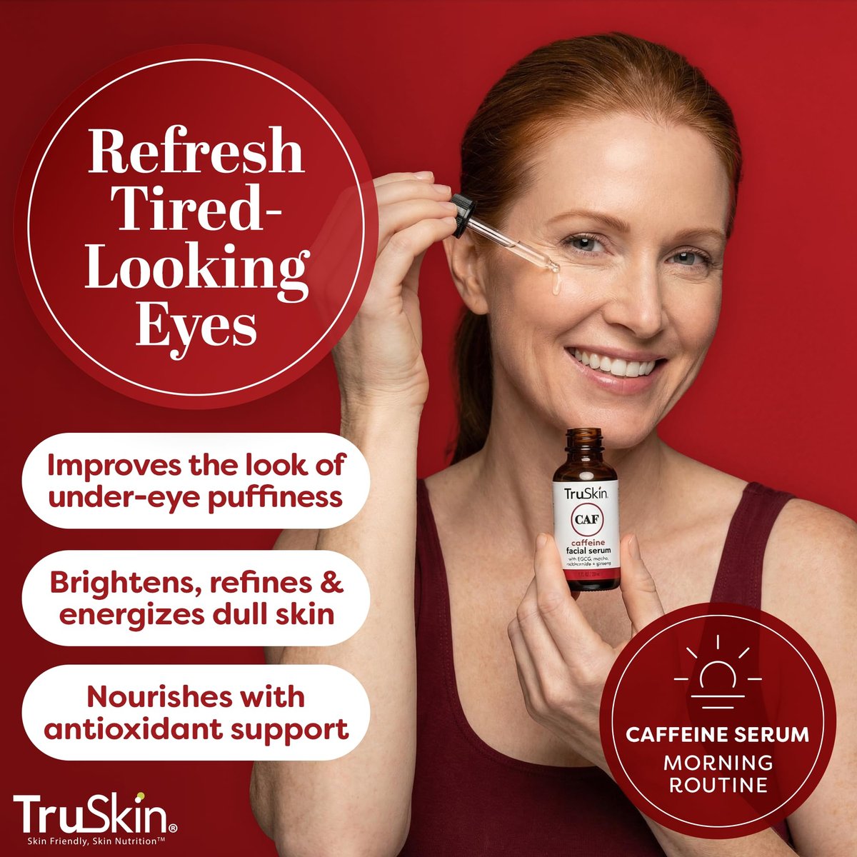 TruSkin Caffeine Face & Eye Serum - Energizing 5% Caffeine Serum with EGCG Niacinamide Matcha and Ginseng - Improve Look of Under Eye Dark Circles and Puffiness, 1 fl oz Avelisse