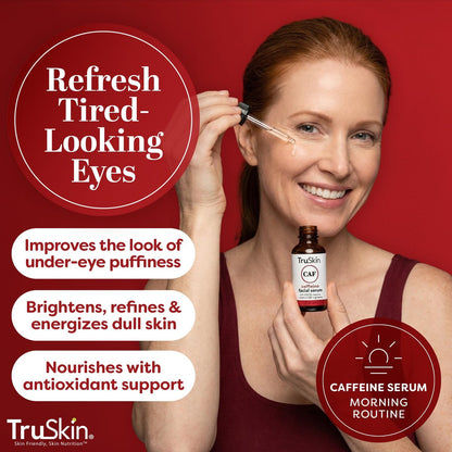TruSkin Caffeine Face & Eye Serum - Energizing 5% Caffeine Serum with EGCG Niacinamide Matcha and Ginseng - Improve Look of Under Eye Dark Circles and Puffiness, 1 fl oz Avelisse