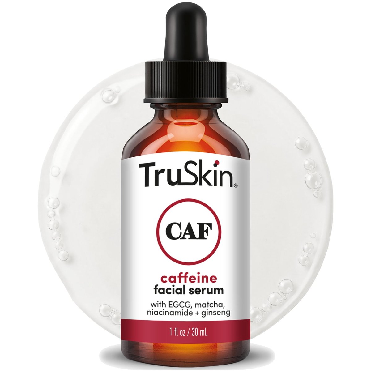 TruSkin Caffeine Face & Eye Serum - Energizing 5% Caffeine Serum with EGCG Niacinamide Matcha and Ginseng - Improve Look of Under Eye Dark Circles and Puffiness, 1 fl oz Avelisse