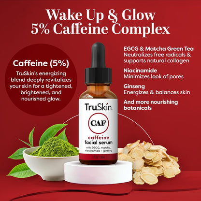 TruSkin Caffeine Face & Eye Serum - Energizing 5% Caffeine Serum with EGCG Niacinamide Matcha and Ginseng - Improve Look of Under Eye Dark Circles and Puffiness, 1 fl oz Avelisse
