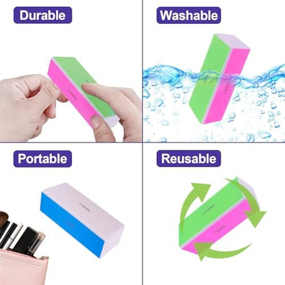 4-Way Nail Buffer Block (2 Pack) - 120/240/600/3000 Grit Nail File & Shine Buffer for Natural and Acrylic Nails