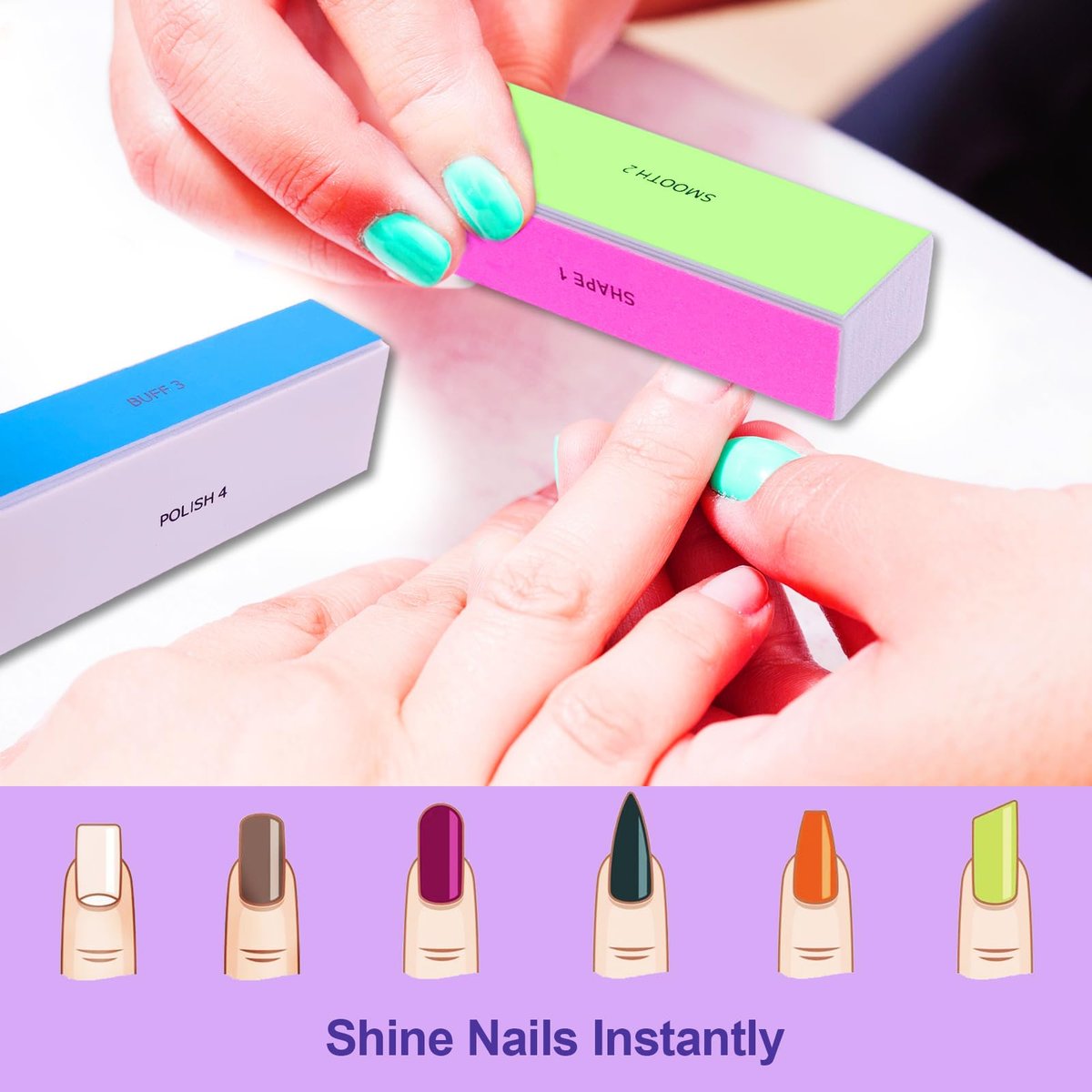 4-Way Nail Buffer Block (2 Pack) - 120/240/600/3000 Grit Nail File & Shine Buffer for Natural and Acrylic Nails - görsel 3