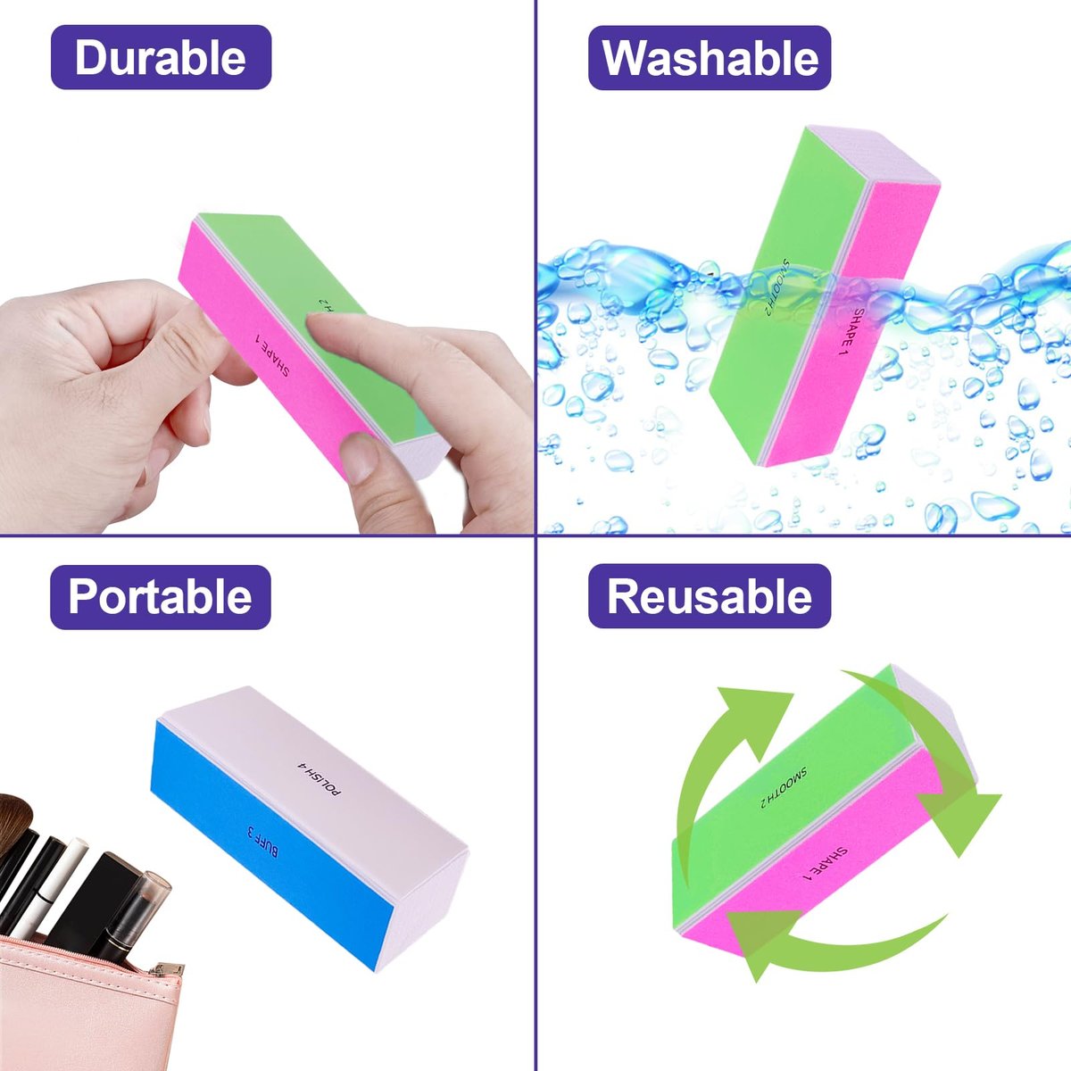 4-Way Nail Buffer Block (2 Pack) - 120/240/600/3000 Grit Nail File & Shine Buffer for Natural and Acrylic Nails - görsel 9