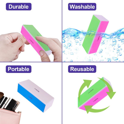 4-Way Nail Buffer Block (2 Pack) - 120/240/600/3000 Grit Nail File & Shine Buffer for Natural and Acrylic Nails