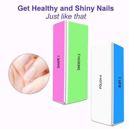 4-Way Nail Buffer Block (2 Pack) - 120/240/600/3000 Grit Nail File & Shine Buffer for Natural and Acrylic Nails