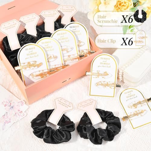 12 PCS Bridesmaid Proposal Gifts: Silk Satin Hair Clips & Scrunchies Set for Bridal Shower Wedding Favors - görsel 4