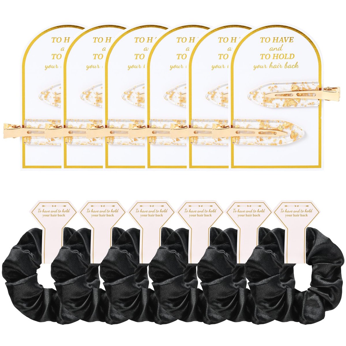12 PCS Bridesmaid Proposal Gifts: Silk Satin Hair Clips & Scrunchies Set for Bridal Shower Wedding Favors - görsel 1