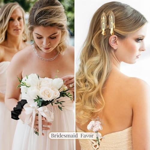 12 PCS Bridesmaid Proposal Gifts: Silk Satin Hair Clips & Scrunchies Set for Bridal Shower Wedding Favors - görsel 6
