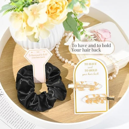 12 PCS Bridesmaid Proposal Gifts: Silk Satin Hair Clips & Scrunchies Set for Bridal Shower Wedding Favors