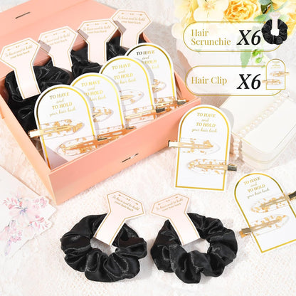 12 PCS Bridesmaid Proposal Gifts: Silk Satin Hair Clips & Scrunchies Set for Bridal Shower Wedding Favors