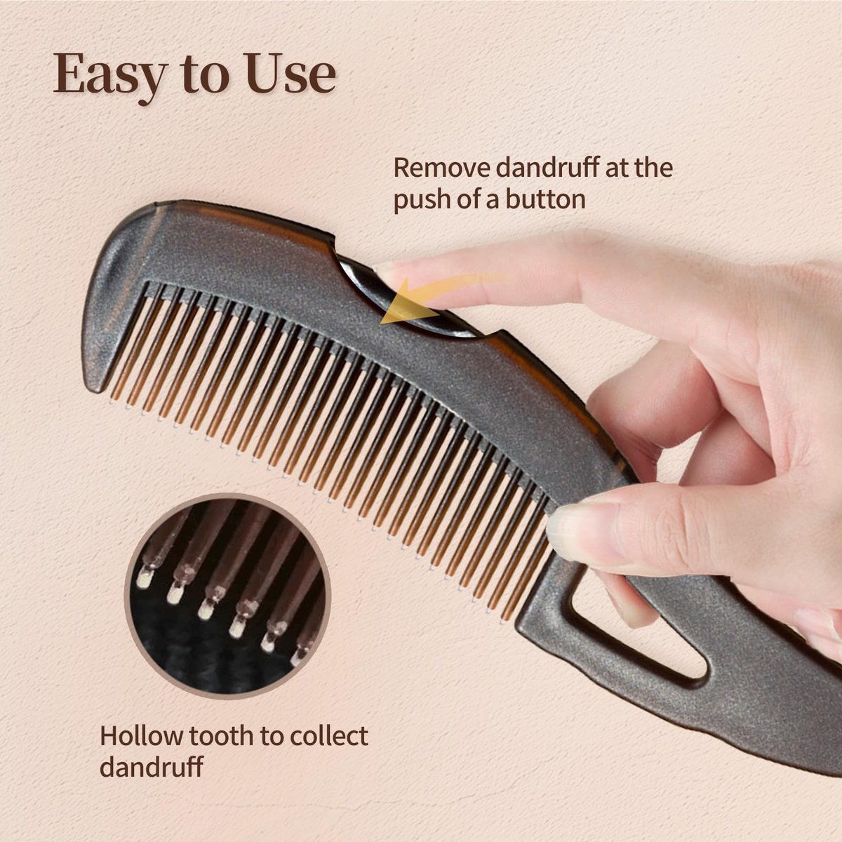 2-Pack Dandruff Comb: Scalp Sweep Detoxing Energy Comb for Scalp Cleaning, Exfoliation, Massage & Oil Buildup Removal – Plastic Hollow Tooth Hairbrush for Women, Men & Kids (Brown, Medium) - görsel 7